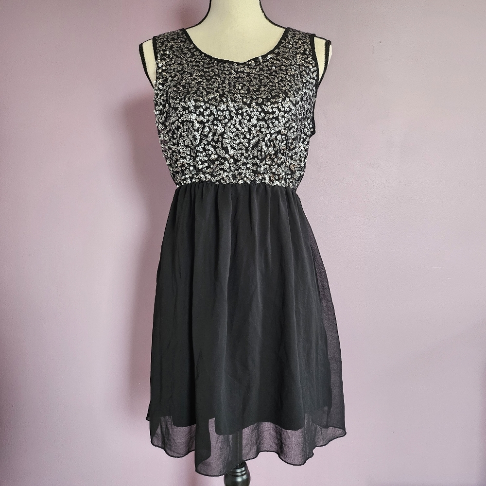 Pinky Vintage Y2K Black Sheer Sequins Glam McBling Formal Party Mini Dress